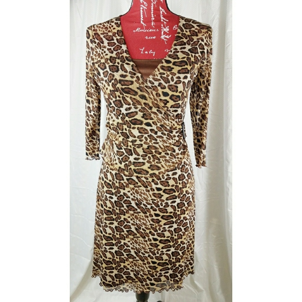 BCBGMaxAzaria Leopard Print Wrap Dress Size Small